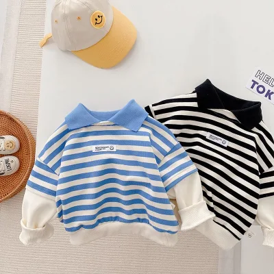 0-6 Years Old Spring Baby Boy's T Shirt Two Piece Design Sweater Striped Top Boys Polo Shirt