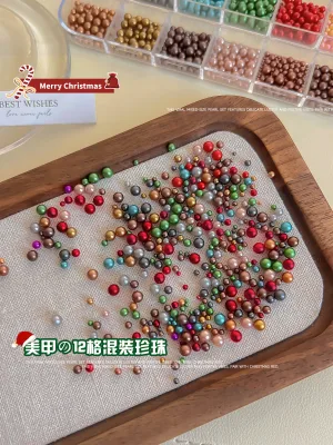 Christmas 12-compartment Colorful Pearl Nail Art Accessories High-gloss Beads Mixed Sizes Mixed-style Nail Decorations