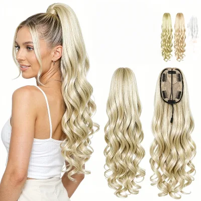 DS Stylish Long Curly Drawstring Ponytail Synthetic Hairpiece With Elastic Net Cap