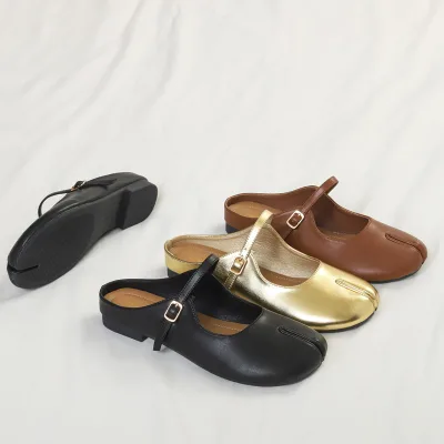 Women Split Toe Mule Slippers Buckle Strap Slip On Backless Shoe Chic Minimalist Tabi Flat Sandals For Daily Outdoor Casual Wear