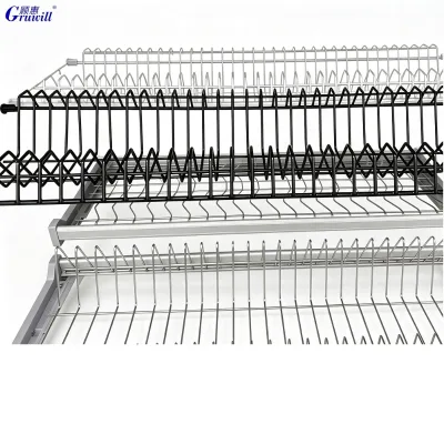 Kitchen Dish Basket Eco-Friendly Modern Stainless Steel Chrome Plated Cabinet 2 Layers Holder Hanging Wire Expandable Rack