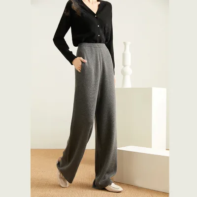 Women High Waisted Straight Loose Fit Charcoal Cashmere Track Pants