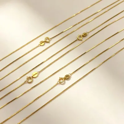 Real 18K Au750 Gold Box Chain Clavicle Necklace DIY Jewelry Accessories Women Gift Factory Wholesale