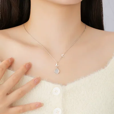Original Butterfly Foot Silver 999 Necklace for Women's Niche Design Luxury Chronicle Clavicle Chain Ins Style Flower Pendant