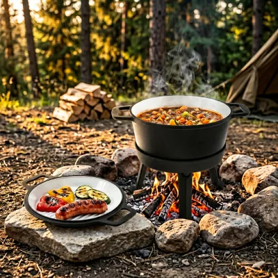 Custom Hunting Kitchen 10L Enameled Fire Pot Frying Pan Grill Enameled