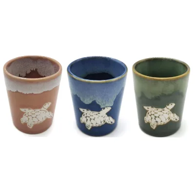 Customized logo Hand-painted Reactive Glaze Engraved Turtle Ceramic Shot Glass