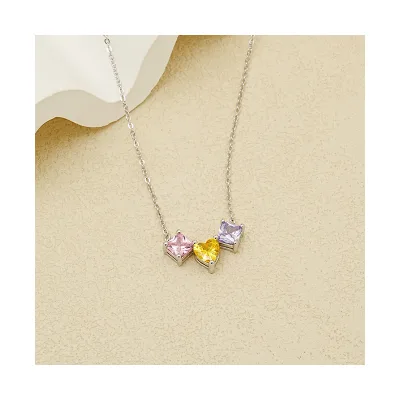925 Sterling Silver Multicolored Heart-Shaped Zirconia Pendant Necklace Rhodium Plated High Quality Fine Jewelry Necklace