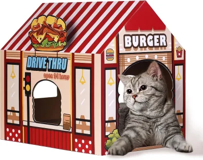 Cardboard Cat House Eco Friendly Durable with Cat Scratcher Catnip Easy to Assemble Safe Comfortable for Cat Rest Play