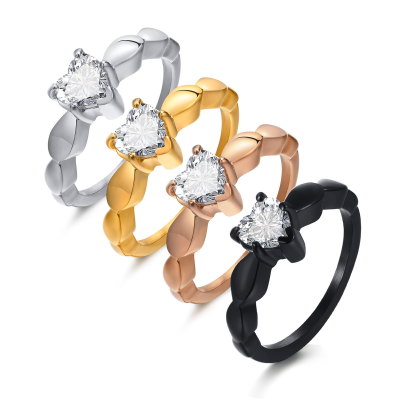 Luxury Engagement Ring Diamond Women's Stainless Steel Romantic Cubic Zirconia PVD 18K Gold Plated Heart Promise Wedding Ring