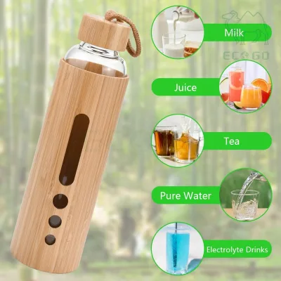 Kids Custom 550ML Gift Outdoor Hot Cool Juice Sports Water Glass Bamboo Water Bottle