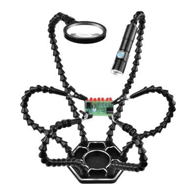 Desktop Solder PCB Clip 3X Magnifier with LED Flashlight Soldering Hand Flexible Arm Soldering Third Hand Tool