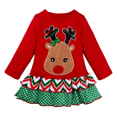 Kidsren's Girls Christmas Suit for Style Two-Piece Set with Wavy Pants and Elk Top Winter Pattern Bows