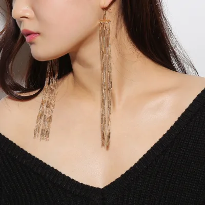 R.Gem. New Design Chandelier Long Drop Dangle Chain Tassel Earrings for Women