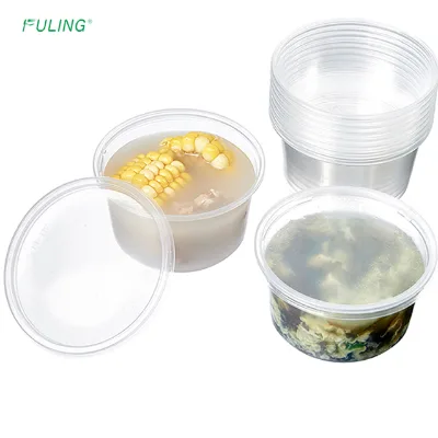 FULING 12 oz Custom logo Plastic Take Out PP Deli Containers 8 oz Microwave Hot Soup Round Clear Takeout Deli Cup With Lid