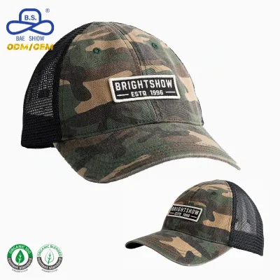 OCS Certified Woodland Patch Mesh Back Structured Front Custom Camo Trucker Cap Wholesale Bulk OEM Factory