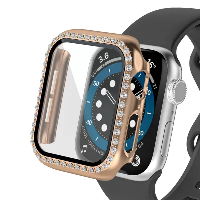 Luxury Diamond Watch Case for Apple Watch 6/7/8/9/10 Series 38/40/41/42/44/45/46/49mm Full Protective Case Screen Protector 2in1