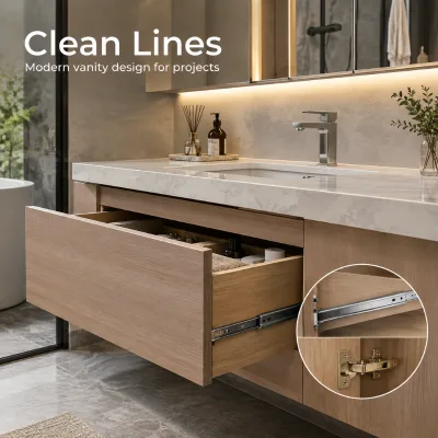 Standard Floor Mounted Bathroom Vanities Double Door Melamine Finished MFC Cabinets Set for Student Dorms