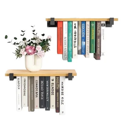 NANATI 2-Tier Modern Floating Pine Wood Invisible Wall-Mounted Space-Saving Bookshelf (16.5L8.7W1.5H)