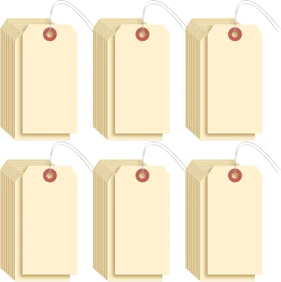 Factory Custom Logo Cream Kraft Paper Price Tag Eco Friendly Manila Hang Tag Wholesale with Wire Reinforced Eyelet