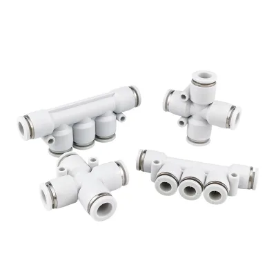 Pneumatic Straight Quick-Connect Five-Way Fitting PK White Connector PZA4/6/8/10/12 Plastic Mainland China