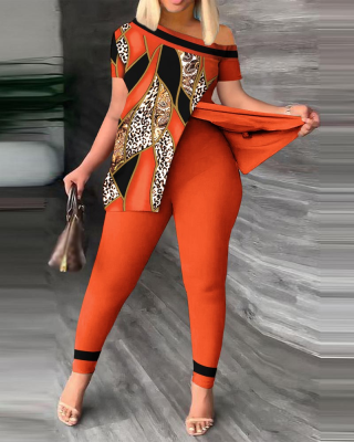 Women's Fashion 2-Piece Casual Clothing Set FallSuit with Stand Collar Large Size Loose Print Design Gift