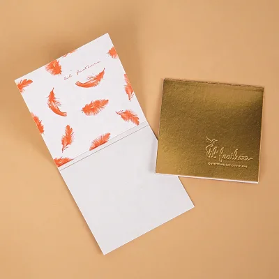 Custom Debossed logo Golden Paper Thank You Card Blind Embossed Gift Card with Custom Printing for Business Gift Packaging