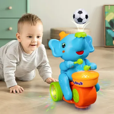 New Design Dancing Musician Elephant Toy With Music and Flashing Light-up Kids Electric Toys Play the Drum Animal Toys for Kids