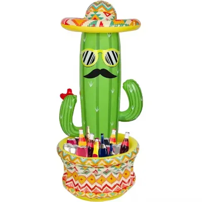 Wholesale Customizable Inflatable Pool Cup Drink Holder Cuctus Floating PVC Plastic Buckets Coolers Holders