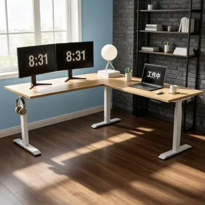 Electric Cold Rolled Modern Eco-Friendly Height Adjustable Desk Sit Stand Function Solid Wood Albizia Wood Desktop Home Office