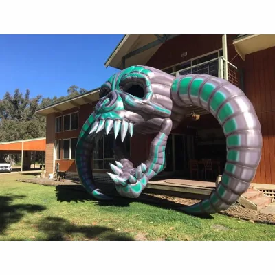 Durable Oxford Cloth Inflatable Snake Skull Statue - Heavy Duty Outdoor Halloween Ornament with Built-in Blower