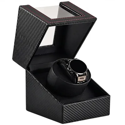 Automatic Watch Winder Single Box with Quiet Operation Carbon Fiber Construction Transparent Window Watch Display Case