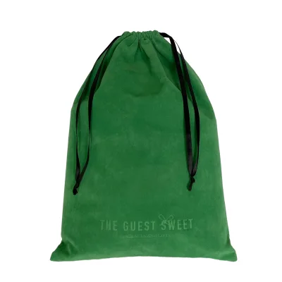 Green Embossed Logo Print Velvet Drawstring Gift Bag Flannel Dance Shoes Dust Bag