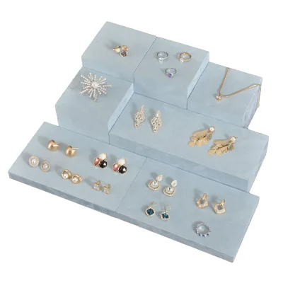High-grade Multiple Size Display Blocks Velvet Jewelry Tray with Logo Ring Pendant and Earring Salver