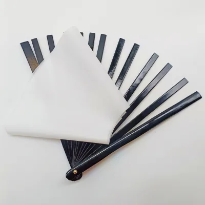 Wholesale White Wedding Fan Polyester Bamboo Fan Folding Blank Sublimation Fan 64cm