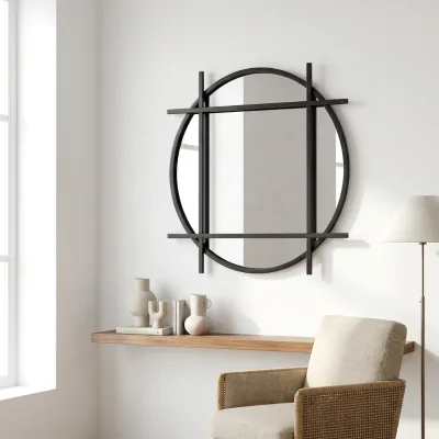 Modern Black Metal Mirror Round New Design Bedroom Hallyway Vanity Mirror Large Decorative Wall Mirror