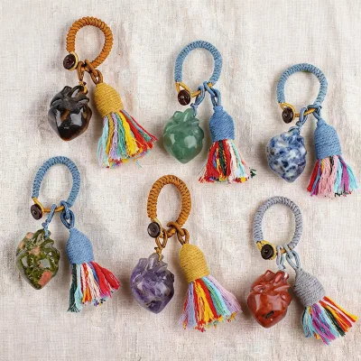 Wholesale Multi-material Natural Crystal Heart Pendants, Including Keychains., It's an Excellent Gift Choice.