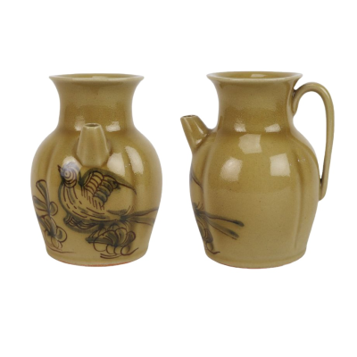 RXEV-series Color Yellow Glazed Hand Painted Phoenix Flower Pattern Ceramic Holding Pot Ceramic Kettle