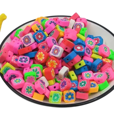 Wholesale Square Flower Pattern Mixed Color Soft Clay Slice Polymer Bead Ring Necklace DIY Handmade Spacer Bead
