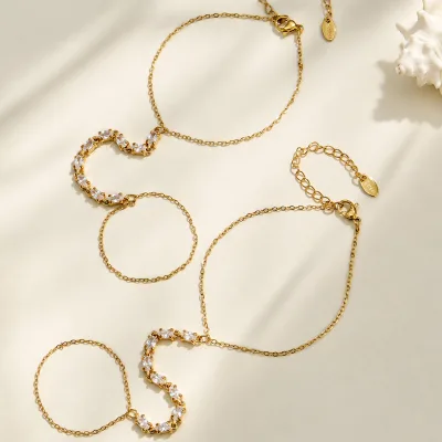 Custom 316L Stainless Steel Zircon Connected Finger Bracelet Hypoallergenic Hand Chain Personalized Jewelry for Women