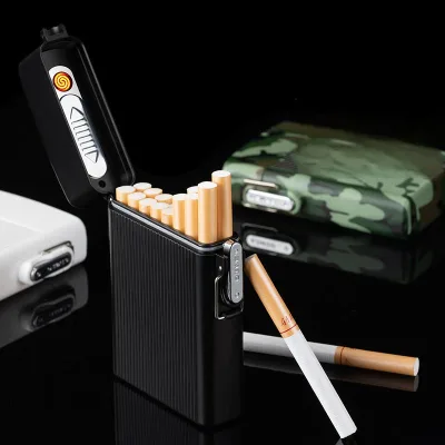 Factory Direct 16-Cigarette Storage Box with Built-In Windproof Lighter Classic Design Portable Waterproof Laser Carving Logo