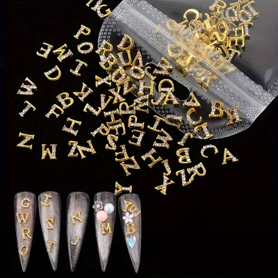 3D DIY Nail Jewelry Accessories with Removable Alloy Metal Band Drill English Letter Plastic Material