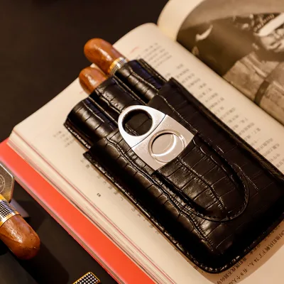 Guevara Modern Travel Cigar Humidor Tube Case with Leather 3 Finger Without Cutter Portable Cigar Tube Cigar Accessories Luxury