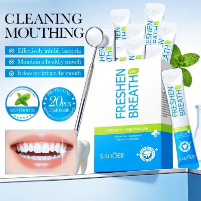 OEM SADOER Grape Baking Soda Disposable Mouthwash Sachets Deep Clean Teeth Whitening Freshen Breath Menthol Portable Stick No