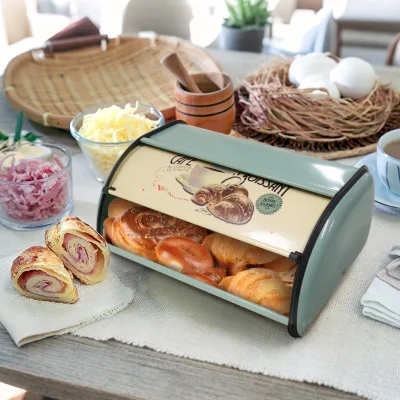 2026 Trending New Arrival Roll Top Bread Bin Metal Bread Box for Kitchen