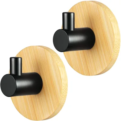 2024 High Quality Self Adhesive Bamboo Black Stainless Steel Hooks Self Adhesive Towel Wall Hooks Stainless Steel Coat Hook
