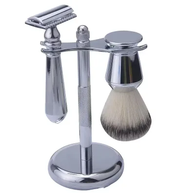 Hot Sales Men's Shaving Kits Metal Handle Safety Razor with Shaving Blade and Brush Stand