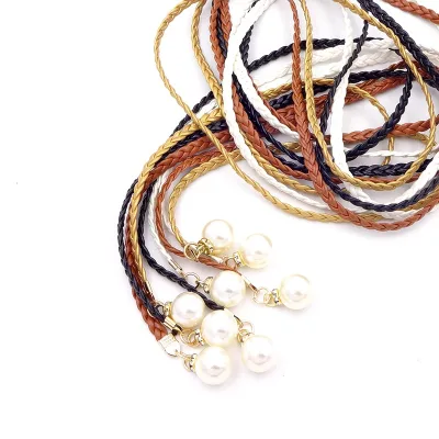 Custom Design Boho PU Braided With Pearl Stopper Narrow Waistband Accessories Women Leisure Dress Belt