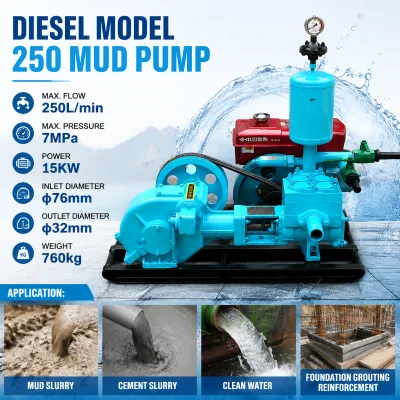 New Design Diesel Engine Piston Mud Pump Single Acting Piston for Mining Use with Air Chamber