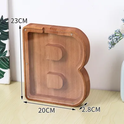 Nautical Style New Letter Piggy Bank Wooden Alphabet Money Box Kids Coin Bank Decorations Transparent Creative Wedding Gift