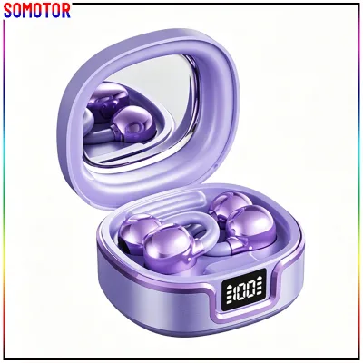 2-in-1 Dual-Use Makeup Mirror Ear-clip Earbuds with Digital Display Screen Good for Travel